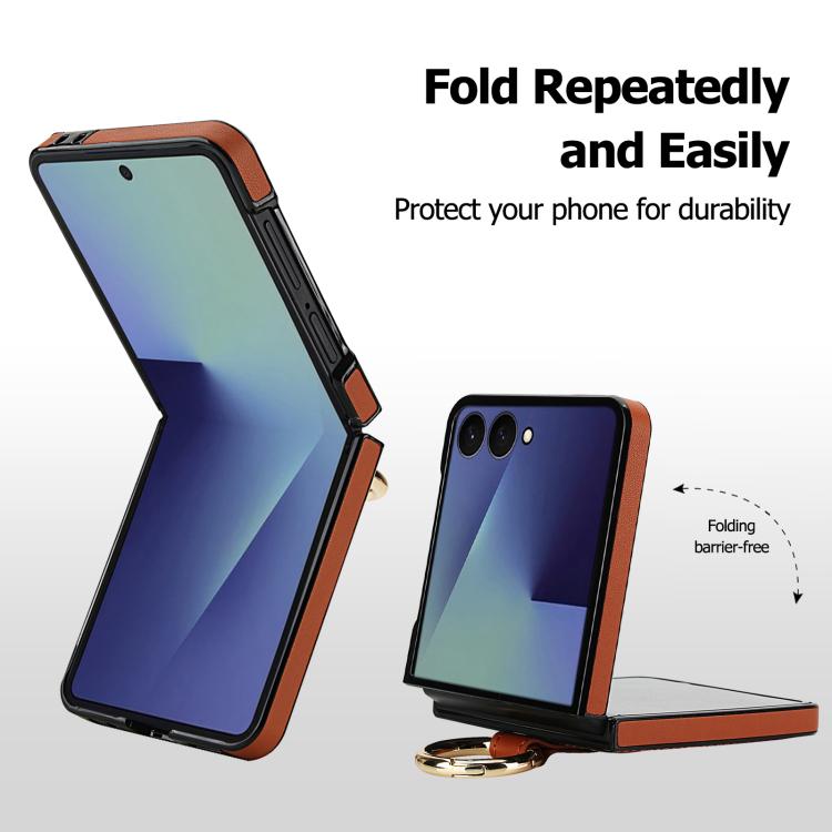 For Samsung Galaxy Z Flip7 5G Rhombic Texture Ring Holder PU Phone Case