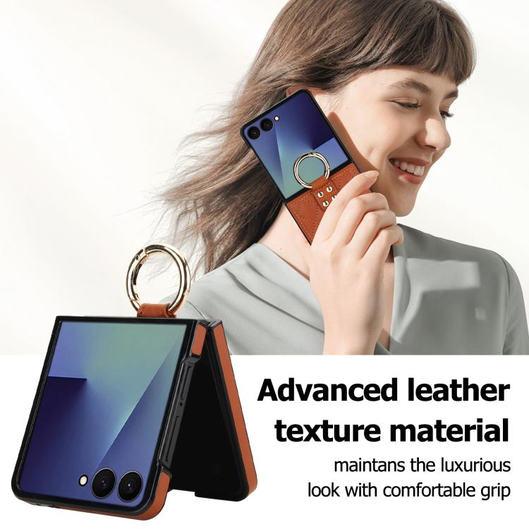 For Samsung Galaxy Z Flip7 5G Rhombic Texture Ring Holder PU Phone Case
