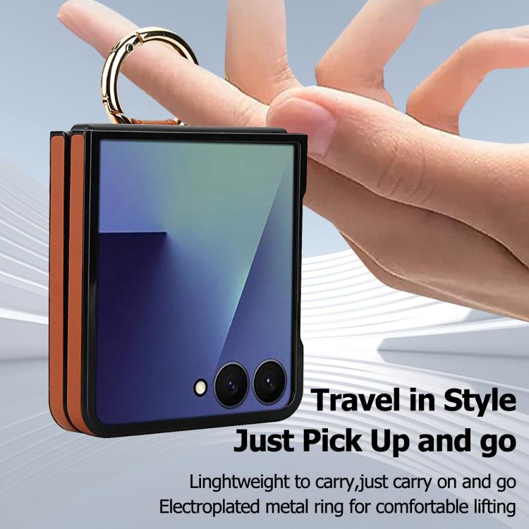 For Samsung Galaxy Z Flip7 5G Rhombic Texture Ring Holder PU Phone Case