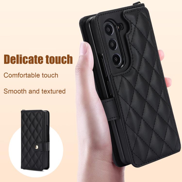 For Samsung Galaxy Z Fold7 Rhombic Texture Crossbody Multifunctional Leather Phone Case