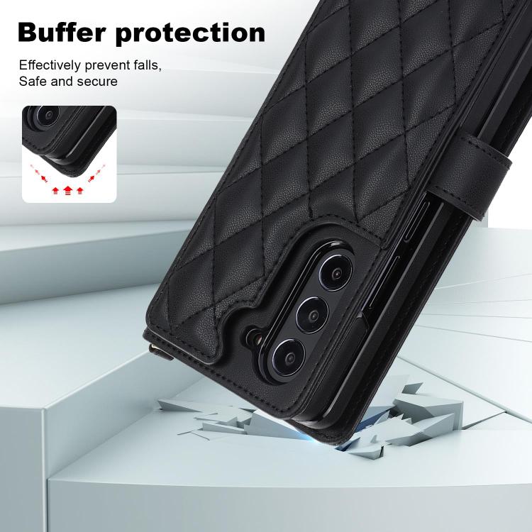 For Samsung Galaxy Z Fold7 Rhombic Texture Crossbody Multifunctional Leather Phone Case
