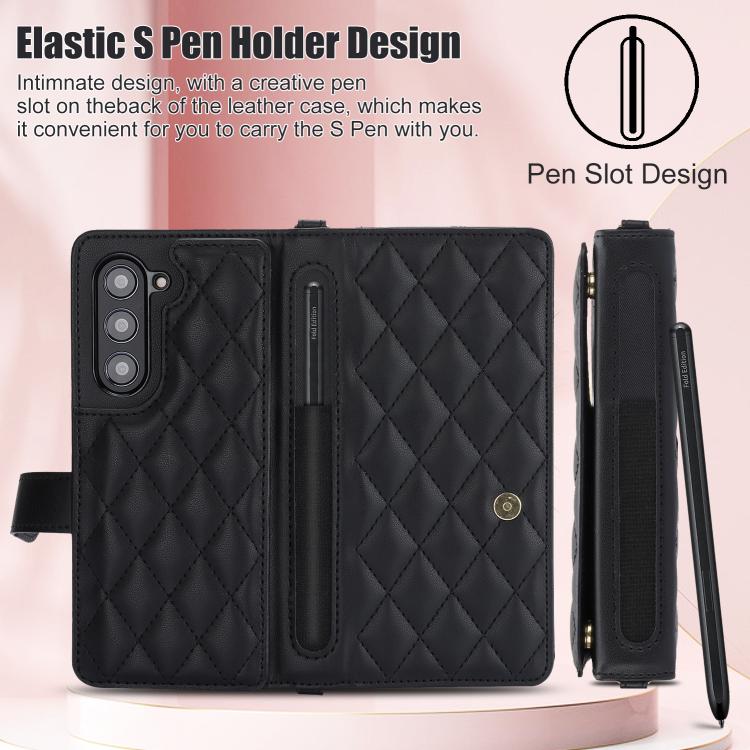 For Samsung Galaxy Z Fold7 Rhombic Texture Crossbody Multifunctional Leather Phone Case