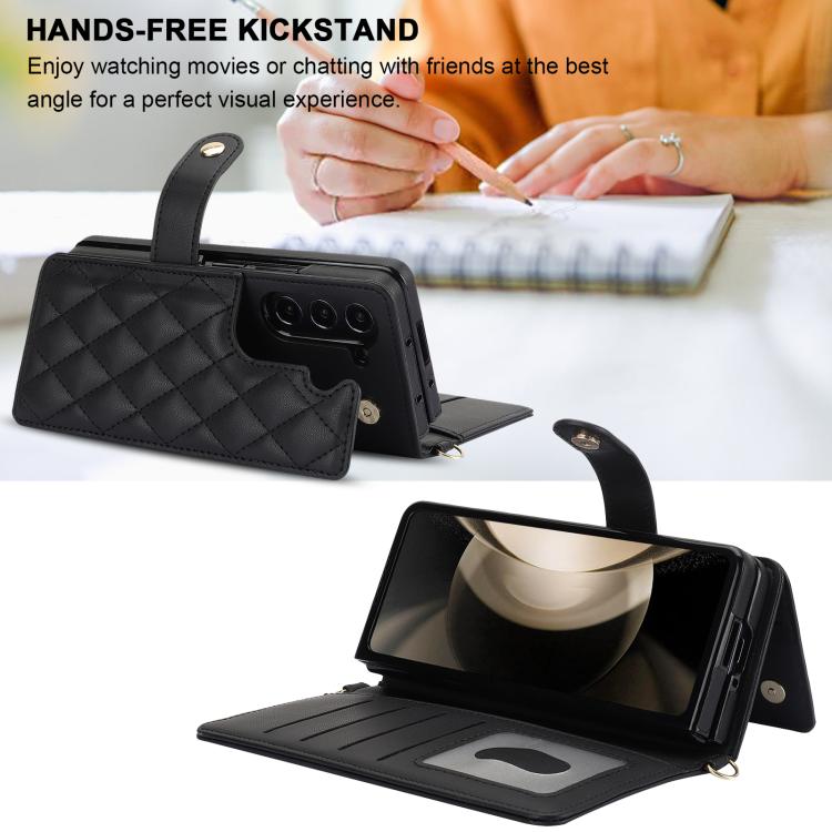For Samsung Galaxy Z Fold7 Rhombic Texture Crossbody Multifunctional Leather Phone Case
