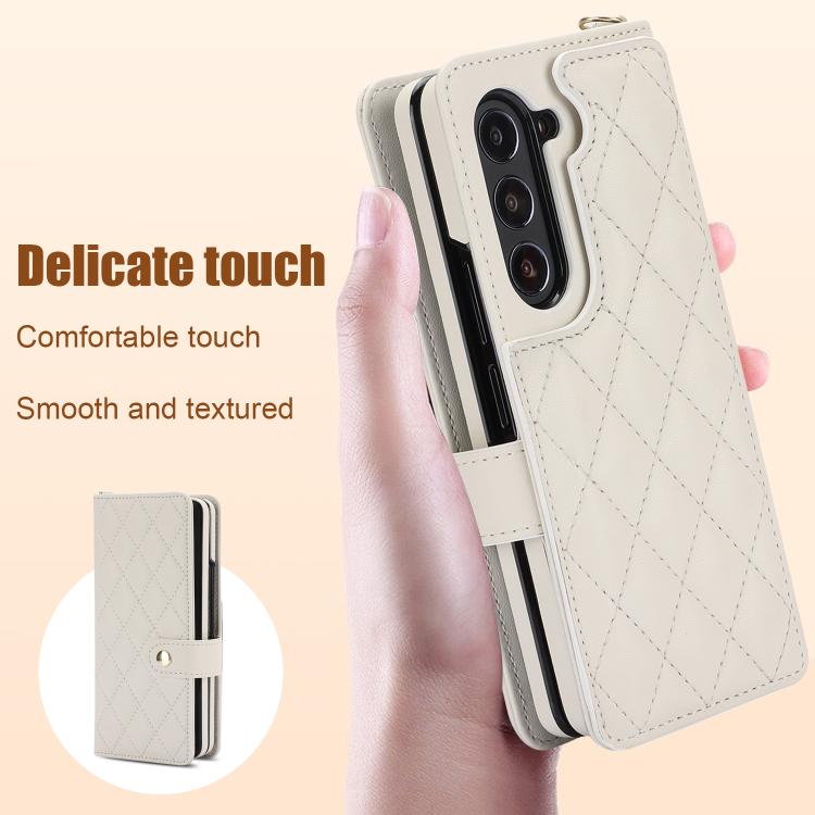 For Samsung Galaxy Z Fold7 Rhombic Texture Crossbody Multifunctional Leather Phone Case