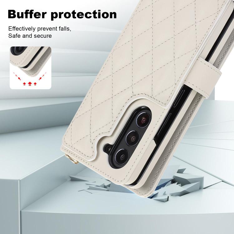 For Samsung Galaxy Z Fold7 Rhombic Texture Crossbody Multifunctional Leather Phone Case