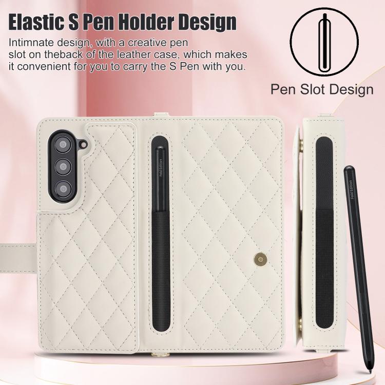 For Samsung Galaxy Z Fold7 Rhombic Texture Crossbody Multifunctional Leather Phone Case