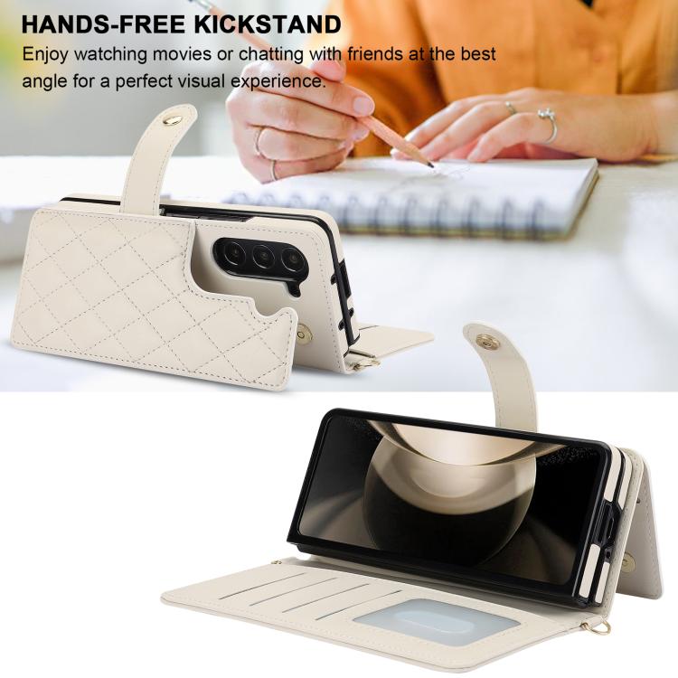 For Samsung Galaxy Z Fold7 Rhombic Texture Crossbody Multifunctional Leather Phone Case