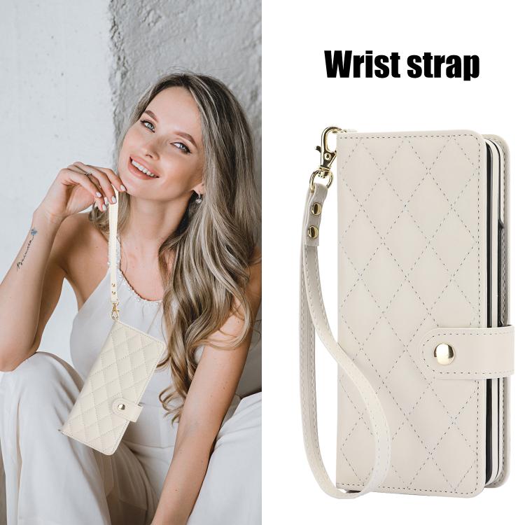 For Samsung Galaxy Z Fold7 Rhombic Texture Crossbody Multifunctional Leather Phone Case
