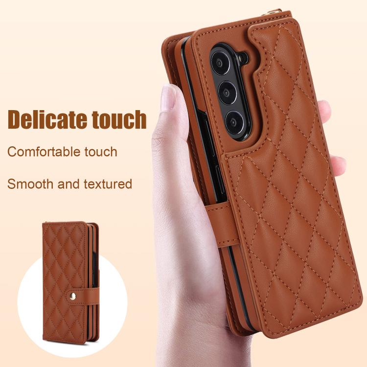 For Samsung Galaxy Z Fold7 Rhombic Texture Crossbody Multifunctional Leather Phone Case