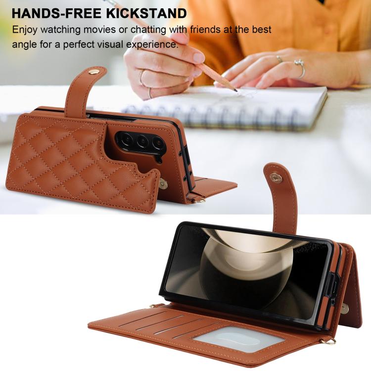 For Samsung Galaxy Z Fold7 Rhombic Texture Crossbody Multifunctional Leather Phone Case