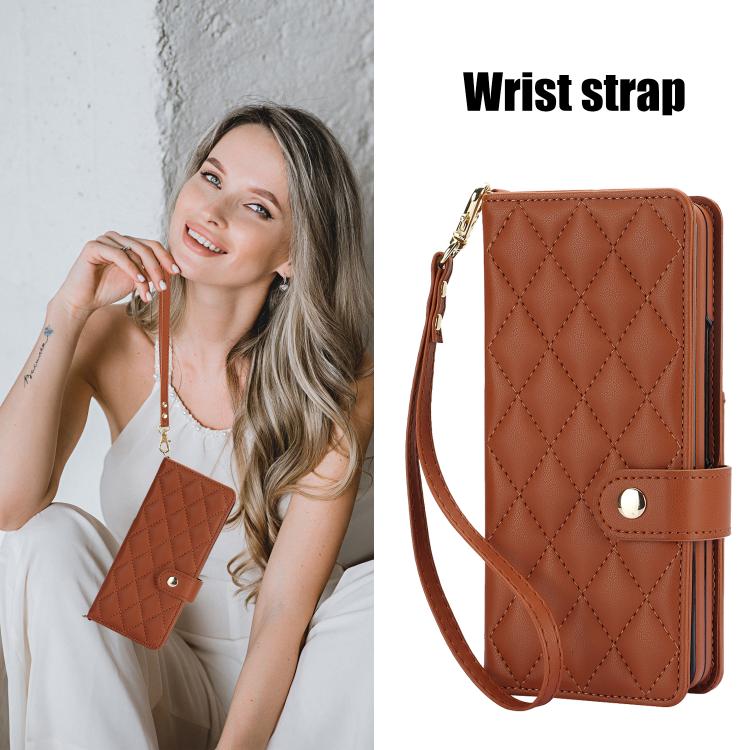 For Samsung Galaxy Z Fold7 Rhombic Texture Crossbody Multifunctional Leather Phone Case