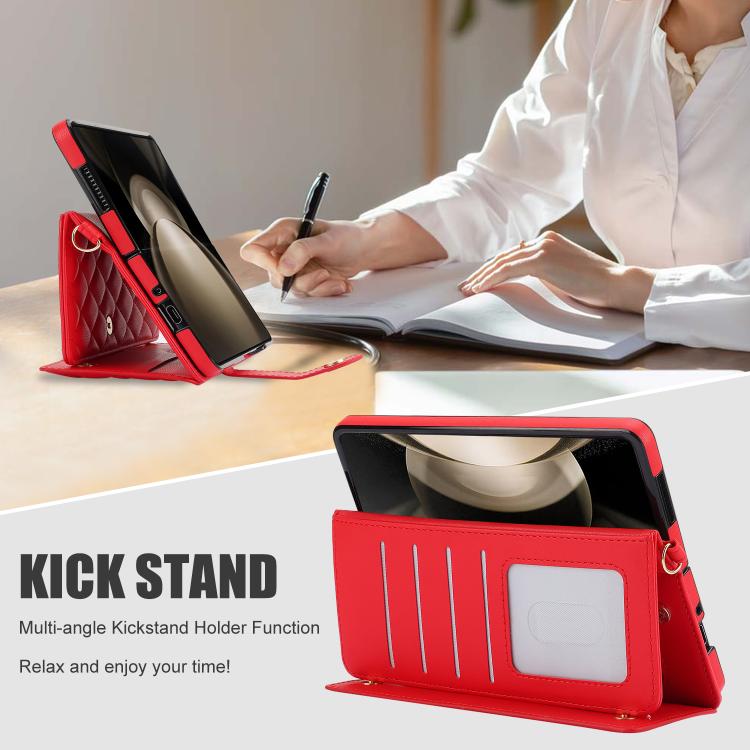 For Samsung Galaxy Z Fold7 Rhombic Texture Crossbody Multifunctional Leather Phone Case
