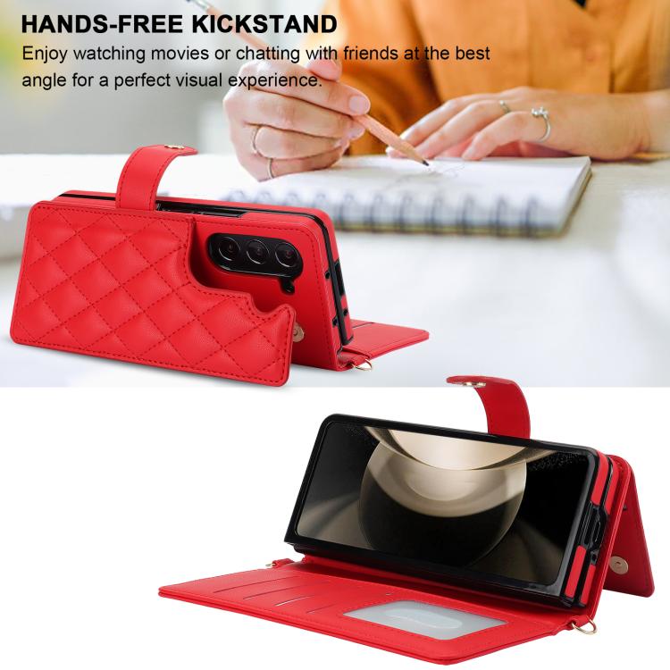 For Samsung Galaxy Z Fold7 Rhombic Texture Crossbody Multifunctional Leather Phone Case