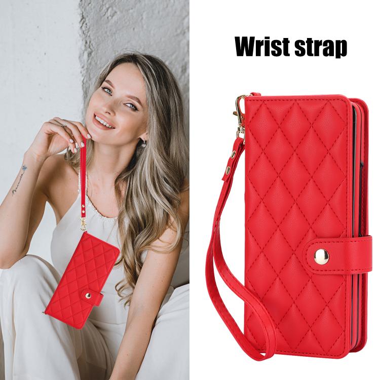 For Samsung Galaxy Z Fold7 Rhombic Texture Crossbody Multifunctional Leather Phone Case