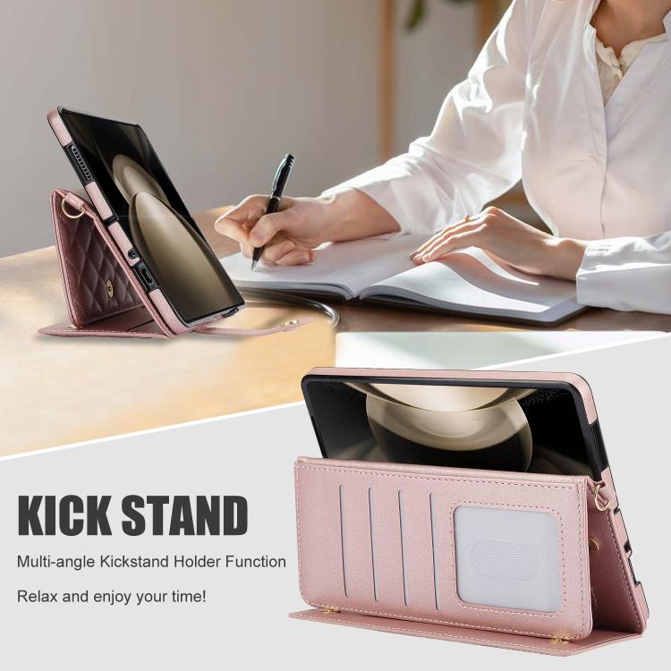 For Samsung Galaxy Z Fold7 Rhombic Texture Crossbody Multifunctional Leather Phone Case