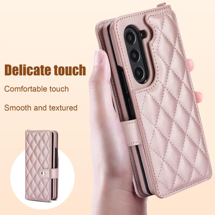 For Samsung Galaxy Z Fold7 Rhombic Texture Crossbody Multifunctional Leather Phone Case