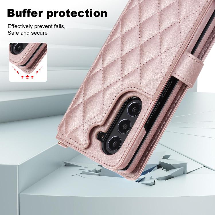 For Samsung Galaxy Z Fold7 Rhombic Texture Crossbody Multifunctional Leather Phone Case
