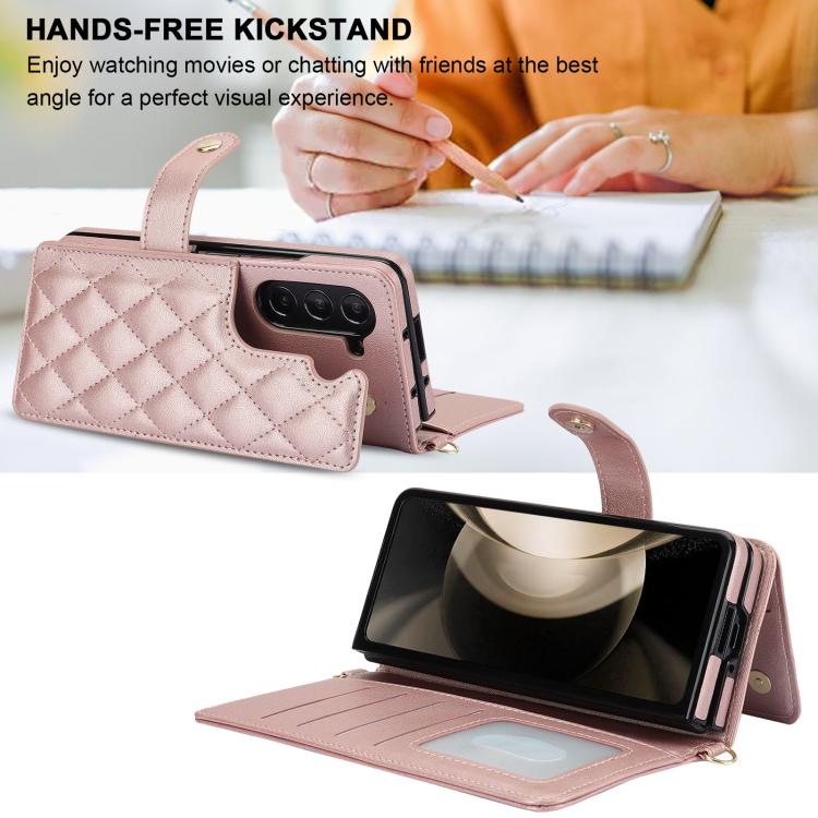 For Samsung Galaxy Z Fold7 Rhombic Texture Crossbody Multifunctional Leather Phone Case