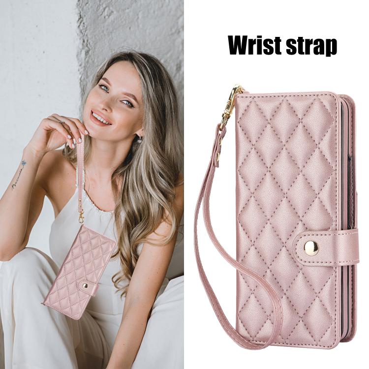 For Samsung Galaxy Z Fold7 Rhombic Texture Crossbody Multifunctional Leather Phone Case
