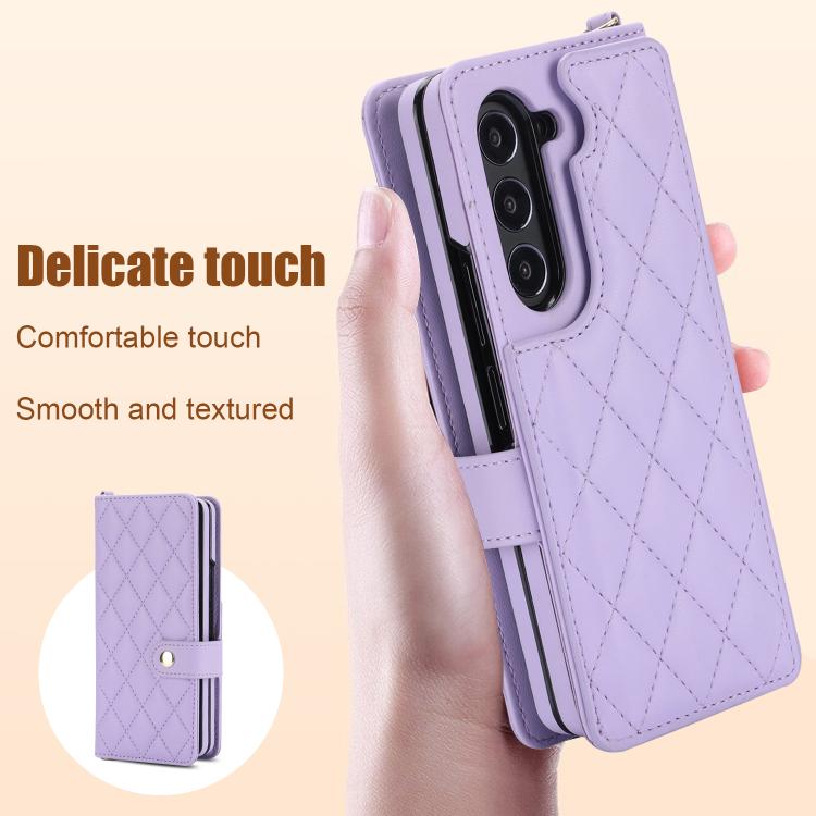 For Samsung Galaxy Z Fold7 Rhombic Texture Crossbody Multifunctional Leather Phone Case