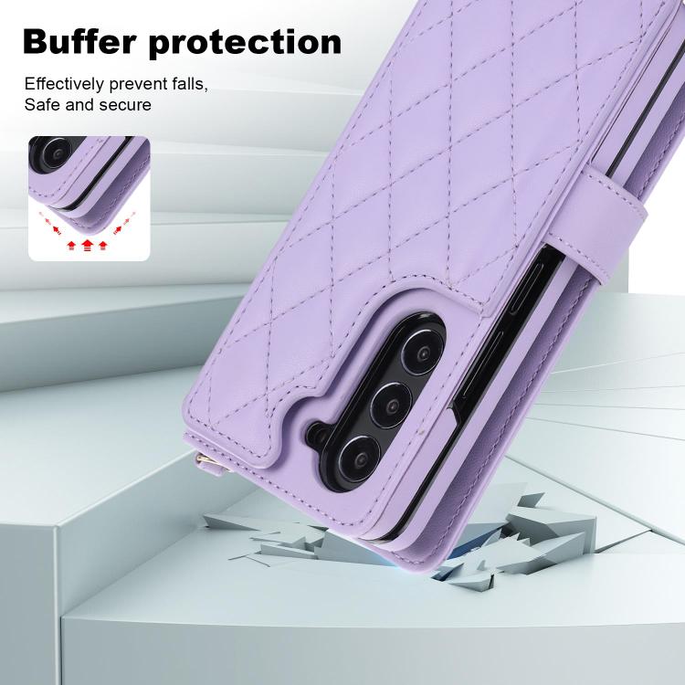 For Samsung Galaxy Z Fold7 Rhombic Texture Crossbody Multifunctional Leather Phone Case