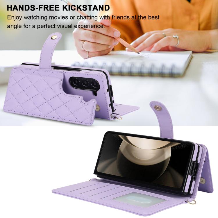 For Samsung Galaxy Z Fold7 Rhombic Texture Crossbody Multifunctional Leather Phone Case