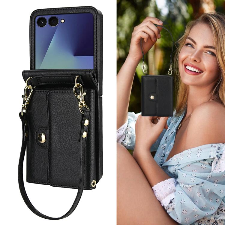 For Samsung Galaxy Z Flip7 5G Solid Color Backpack Wallet Card Slot RFID PU Phone Case
