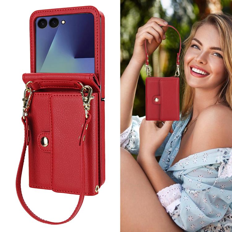 For Samsung Galaxy Z Flip7 5G Solid Color Backpack Wallet Card Slot RFID PU Phone Case
