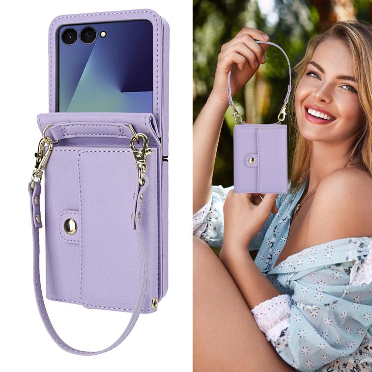 For Samsung Galaxy Z Flip7 5G Solid Color Backpack Wallet Card Slot RFID PU Phone Case