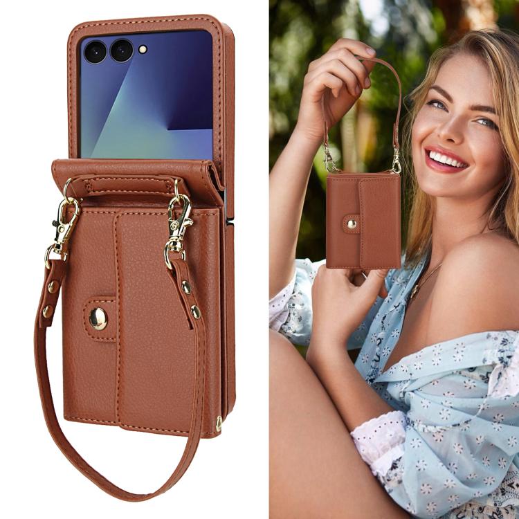 For Samsung Galaxy Z Flip7 5G Solid Color Backpack Wallet Card Slot RFID PU Phone Case