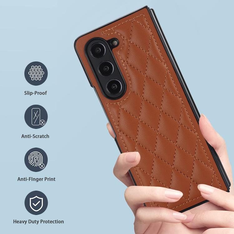 For Samsung Galaxy Z Fold7 5G Rhombic Fold Leather Phone Case