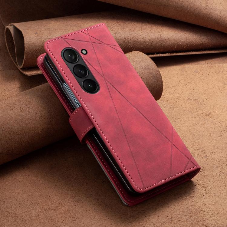For Samsung Galaxy Z Fold7 Magnetic Buckle Rhombus Texture Leather Phone Case