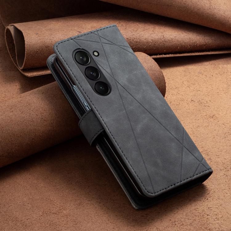 For Samsung Galaxy Z Fold7 Magnetic Buckle Rhombus Texture Leather Phone Case