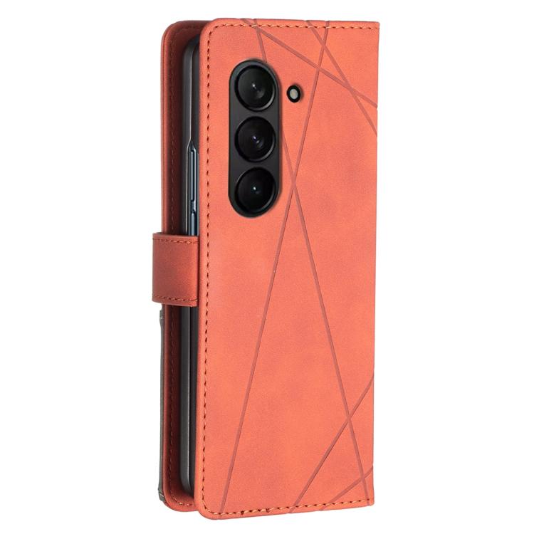 For Samsung Galaxy Z Fold6 Magnetic Buckle Rhombus Texture Leather Phone Case