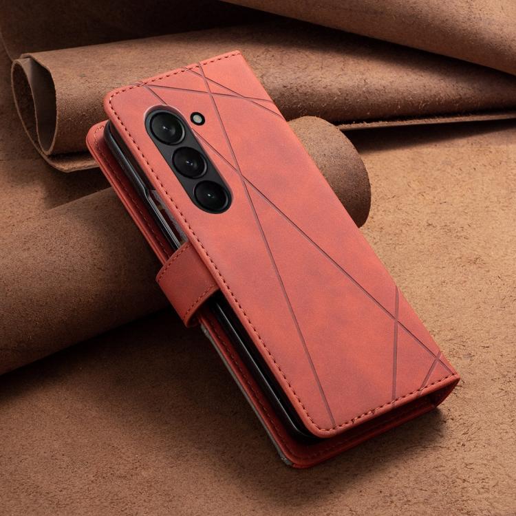 For Samsung Galaxy Z Fold6 Magnetic Buckle Rhombus Texture Leather Phone Case