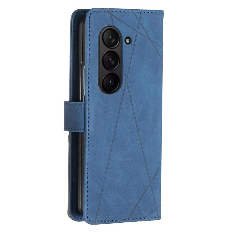 For Samsung Galaxy Z Fold5 Magnetic Buckle Rhombus Texture Leather Phone Case