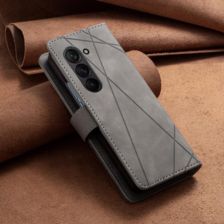 For Samsung Galaxy Z Fold5 Magnetic Buckle Rhombus Texture Leather Phone Case