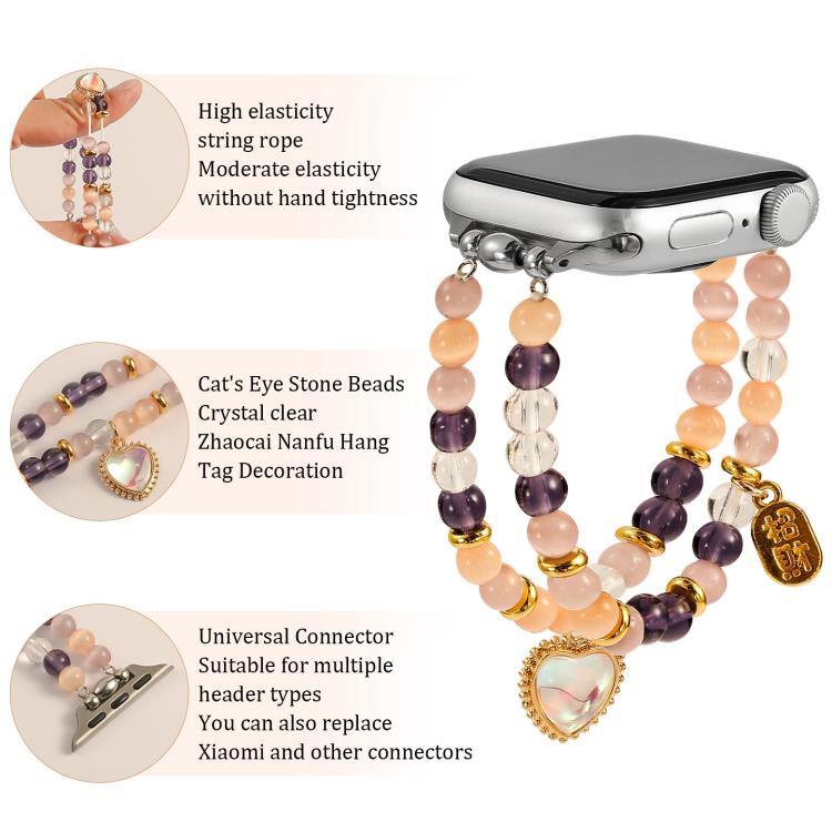 For Apple Watch 46mm / 49mm / 45mm / 44mm Cat Eyes Stone Beads Bracelet Watch Band