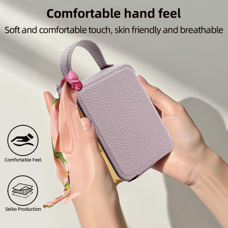 For Samsung Galaxy Z Flip7 Litchi Pattern Makeup Mirror PU Phone Case with Silk Scarf