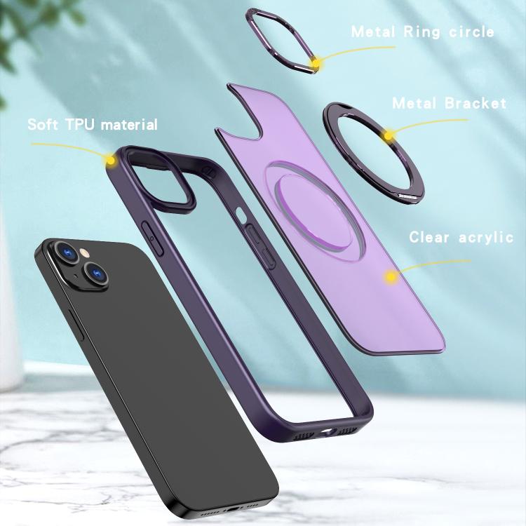 For iPhone 14 Plus kalebol MagSafe Metal Ring Holder Phone Case
