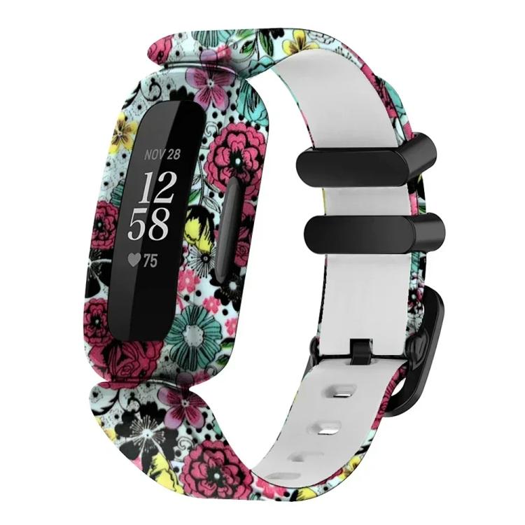 For Fitbit Ace 3 / Inspire2 xDfind Black Buckle Painting Integrated Silicone Watch Band