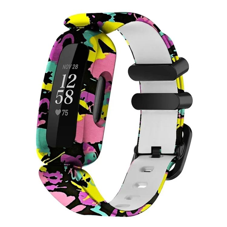 For Fitbit Ace 3 / Inspire2 xDfind Black Buckle Painting Integrated Silicone Watch Band