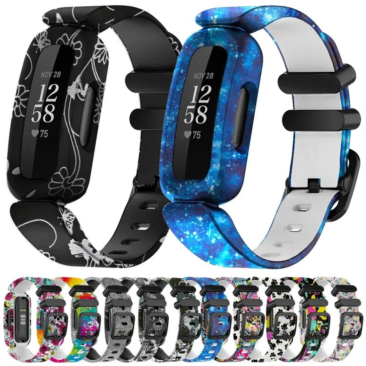 For Fitbit Ace 3 / Inspire2 xDfind Black Buckle Painting Integrated Silicone Watch Band