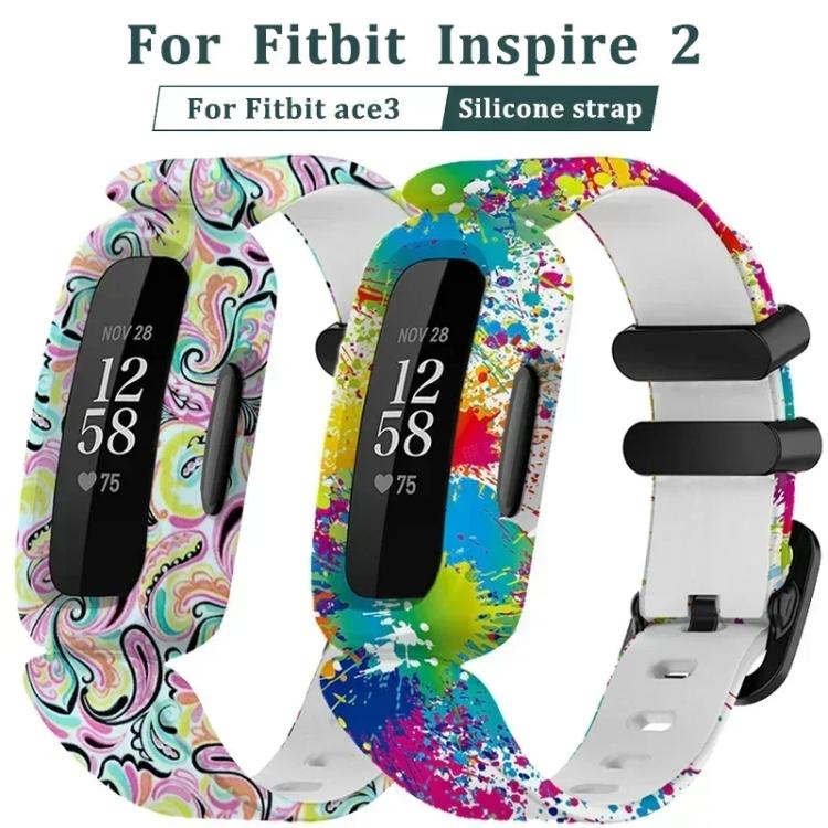 For Fitbit Ace 3 / Inspire2 xDfind Black Buckle Painting Integrated Silicone Watch Band
