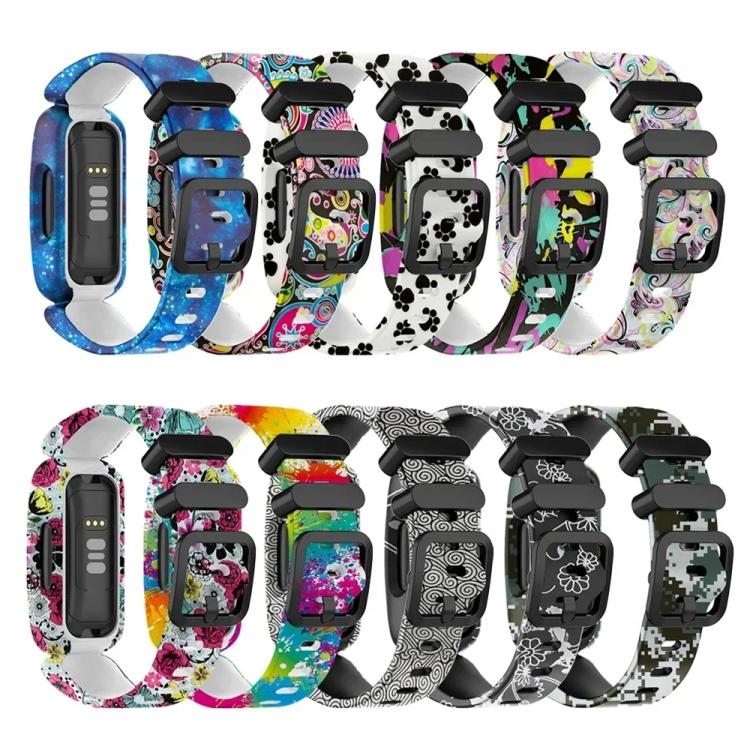 For Fitbit Ace 3 / Inspire2 xDfind Black Buckle Painting Integrated Silicone Watch Band