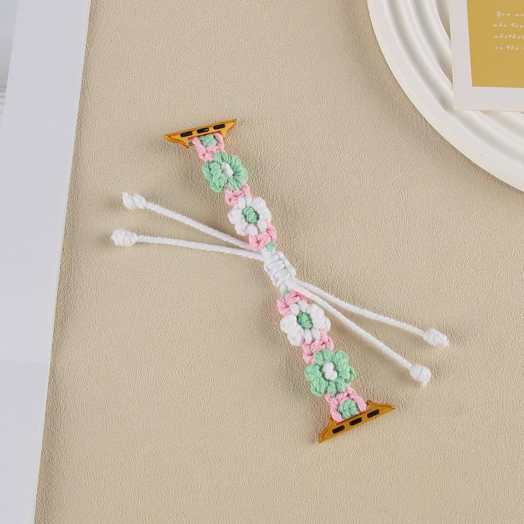 For Apple Watch 42mm / 41mm / 40mm / 38mm Hemp Rope Woven Flowers Drawstring Watch Band