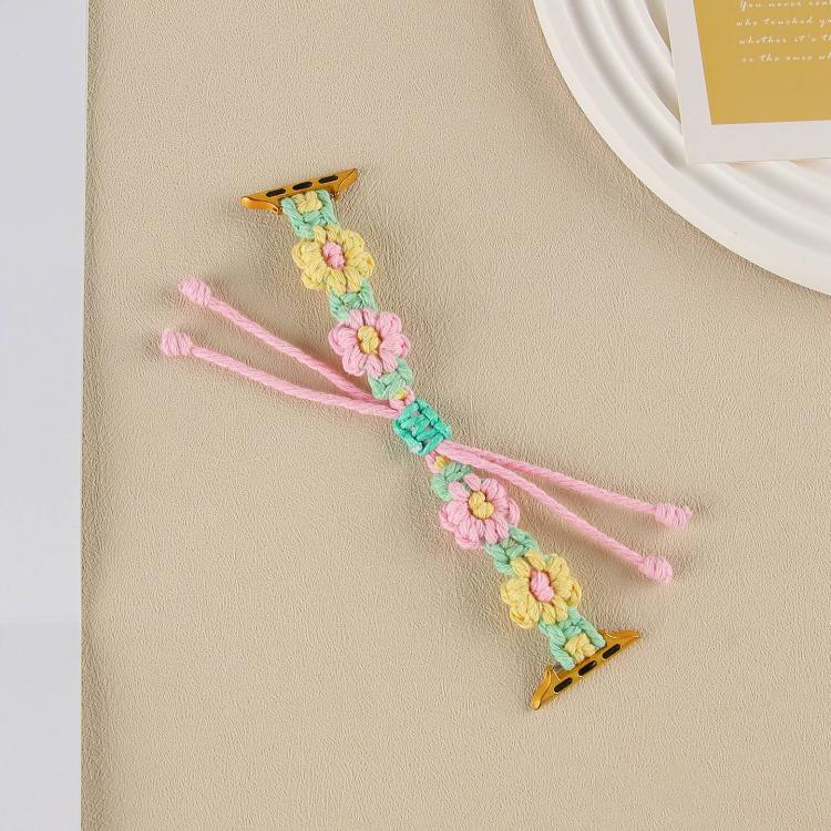 For Apple Watch 42mm / 41mm / 40mm / 38mm Hemp Rope Woven Flowers Drawstring Watch Band