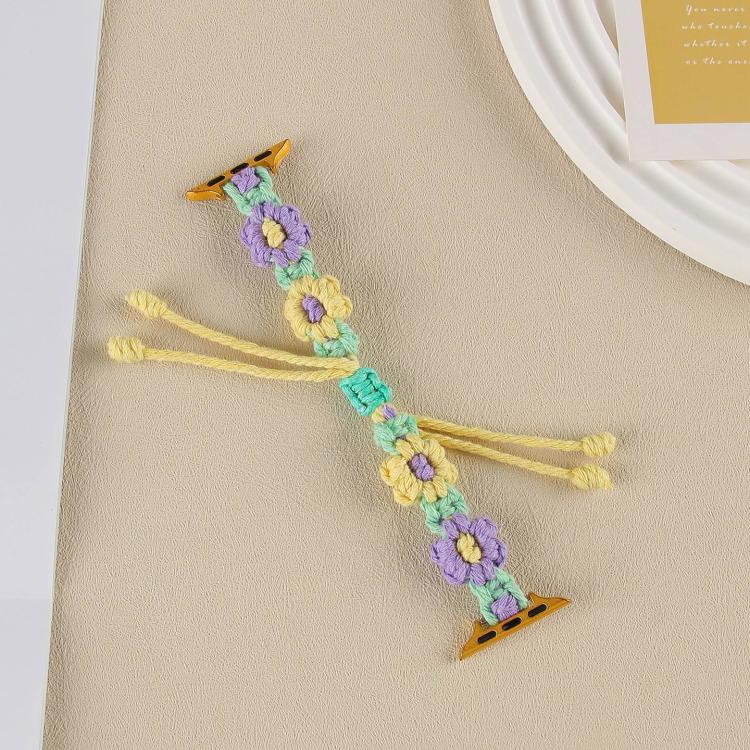 For Apple Watch 42mm / 41mm / 40mm / 38mm Hemp Rope Woven Flowers Drawstring Watch Band