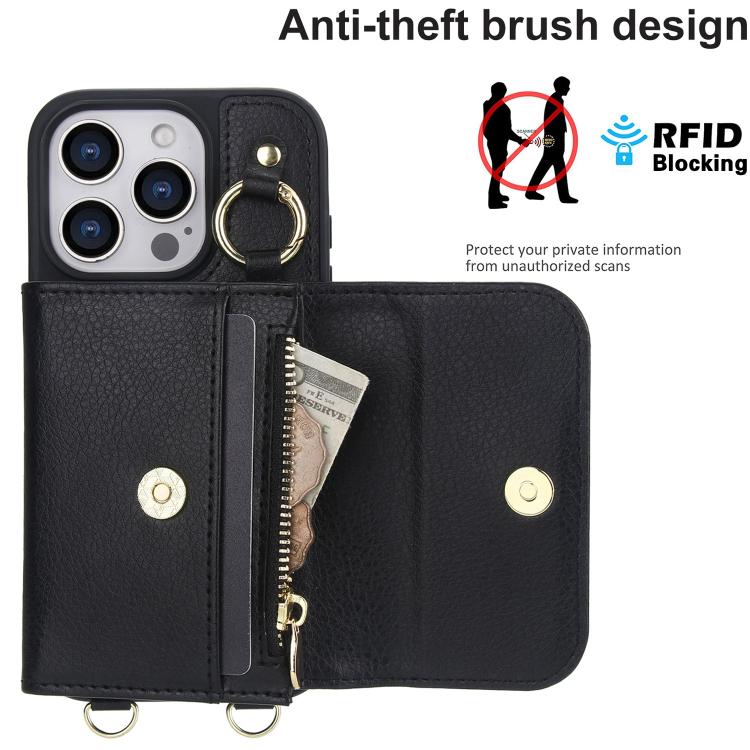 For iPhone 16 Pro Max AwQuer 2 in 1 Crossbody Wallet Leather Back Phone Case