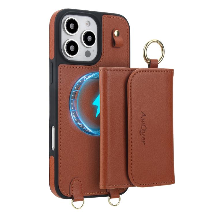 For iPhone 16 Pro Max AwQuer 2 in 1 Crossbody Wallet Leather Back Phone Case